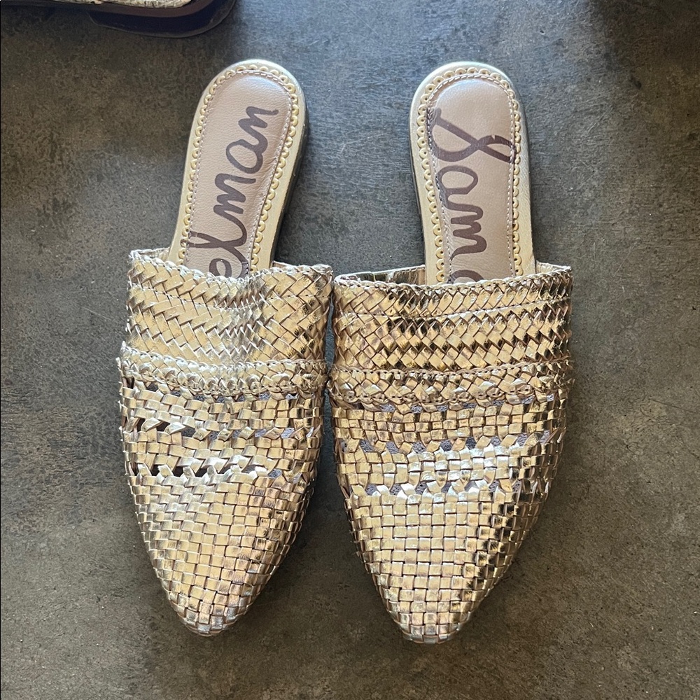 Sam Edelman Metallic Gold Woven Mules